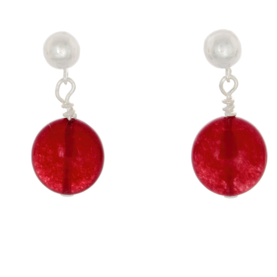 Cherry Quartz "Coin" in silver Post Earrings - Finesse Jewelry