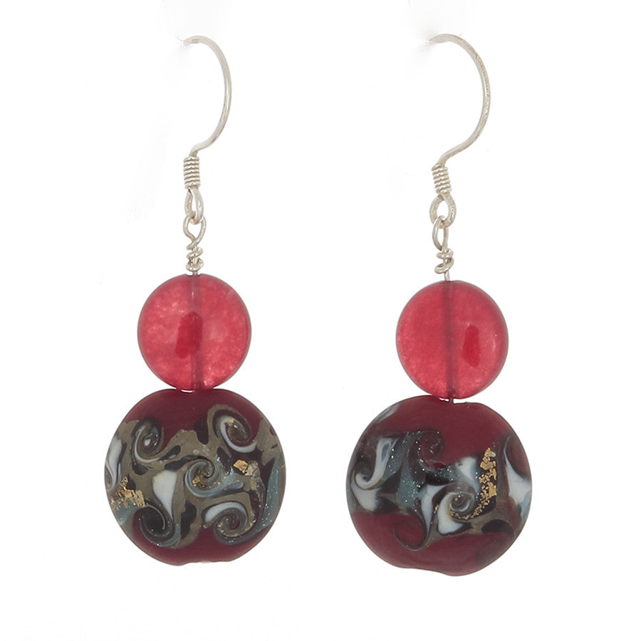 Cherry Quartz and Ruby Multi-patterned French Hook Earrings - Finesse Jewelry