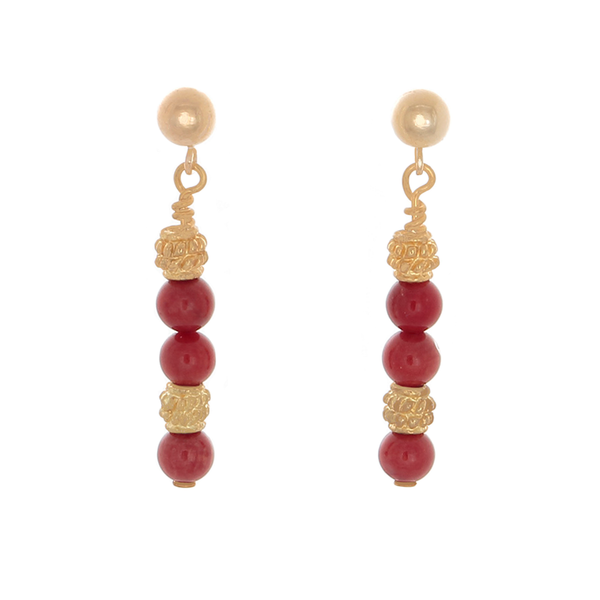 Coral & gold-tone Bali beaded earrings - Finesse Jewelry