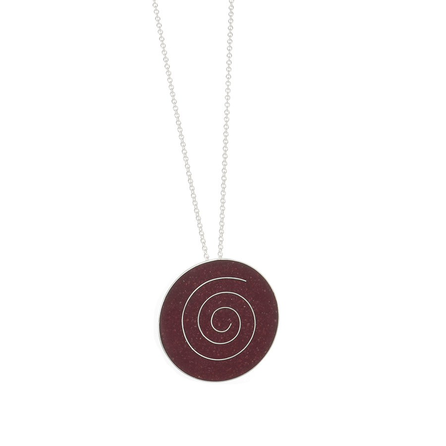 Red Coral Pendant Necklace inlaid with a Sterling Silver Spiral - Finesse Jewelry