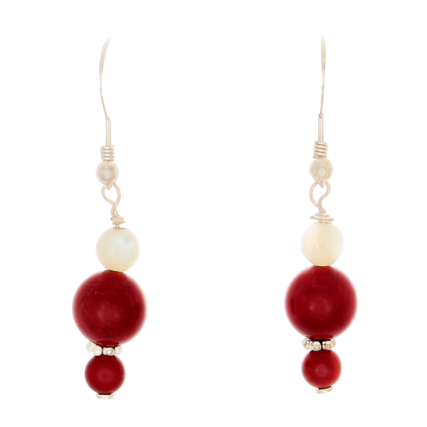 Coral & Cream Ulexite on French Wire Earrings - Finesse Jewelry