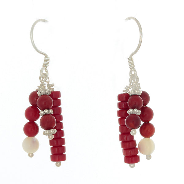 Coral & Ulexite 3-drop Earrings on Sterling French Hooks - Finesse Jewelry