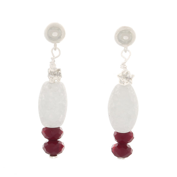Cracked White Quartz and Wine Crystal Earrings - Finesse Jewelry