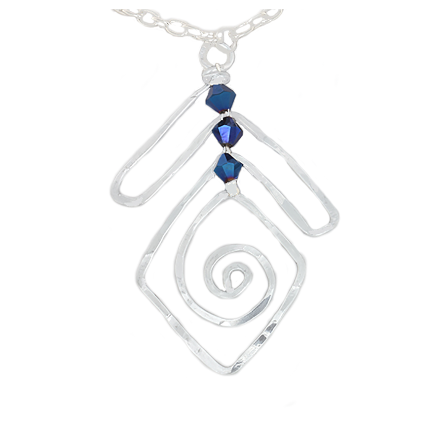 Silver Triangle Abstract Necklace with AB Blue Crystal beads - Finesse Jewelry
