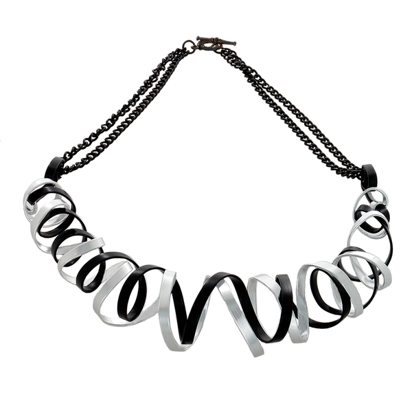 Curve Wave Wire Necklace in Black and Silver - Finesse Jewelry