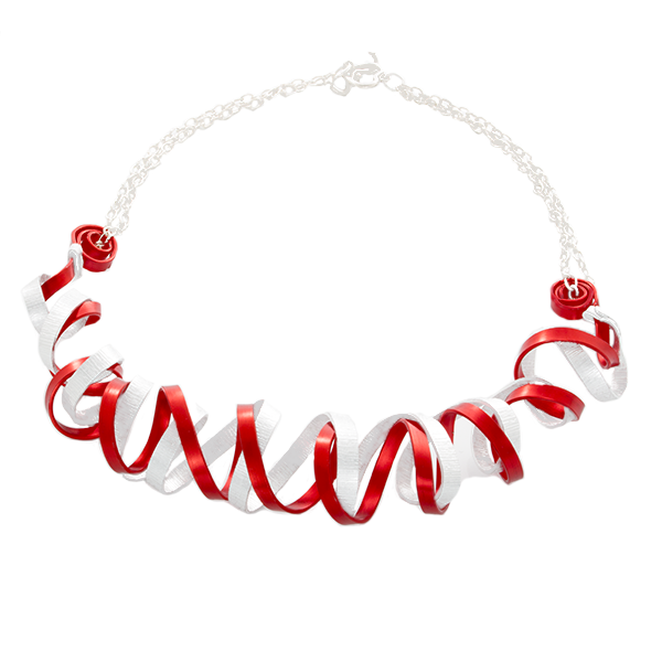Curve Wave Statement Necklace in Silver and Red - Finesse Jewelry