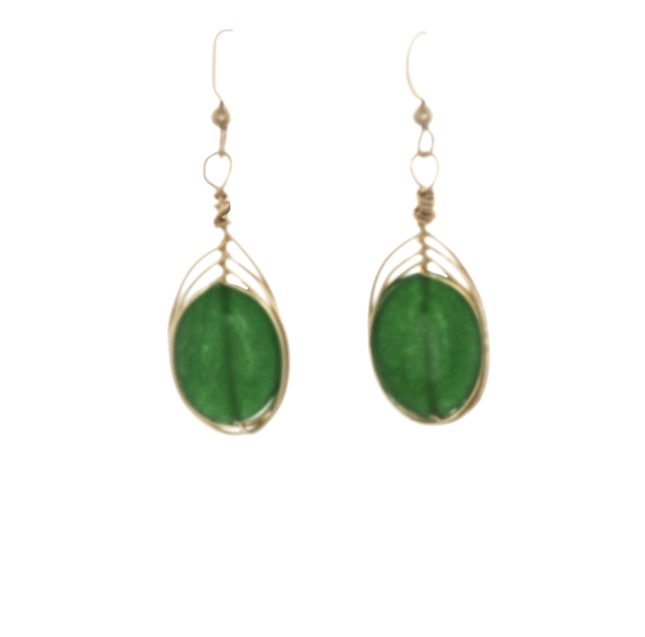 Emerald Green Agate Earrings wrapped in gold on 14k gold French hooks - Finesse Jewelry