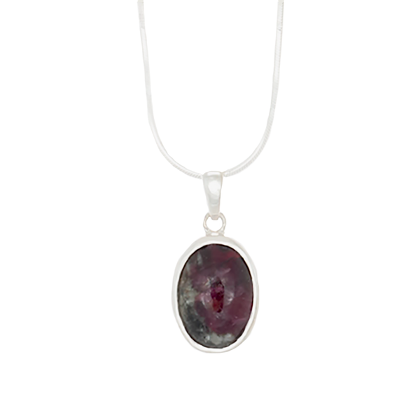 Eudialyte Oval Pendant set in Sterling Silver Chain Necklace - Finesse Jewelry