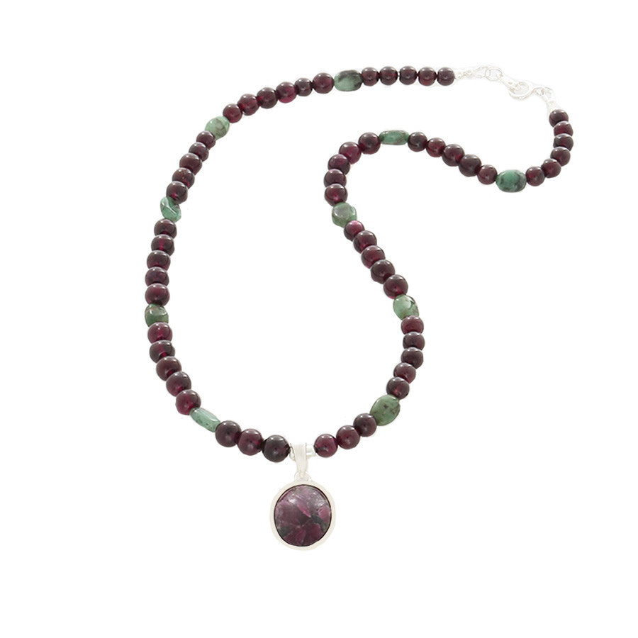Eudialyte pendant, & Garnet & Green Agate beaded Necklace - Finesse Jewelry