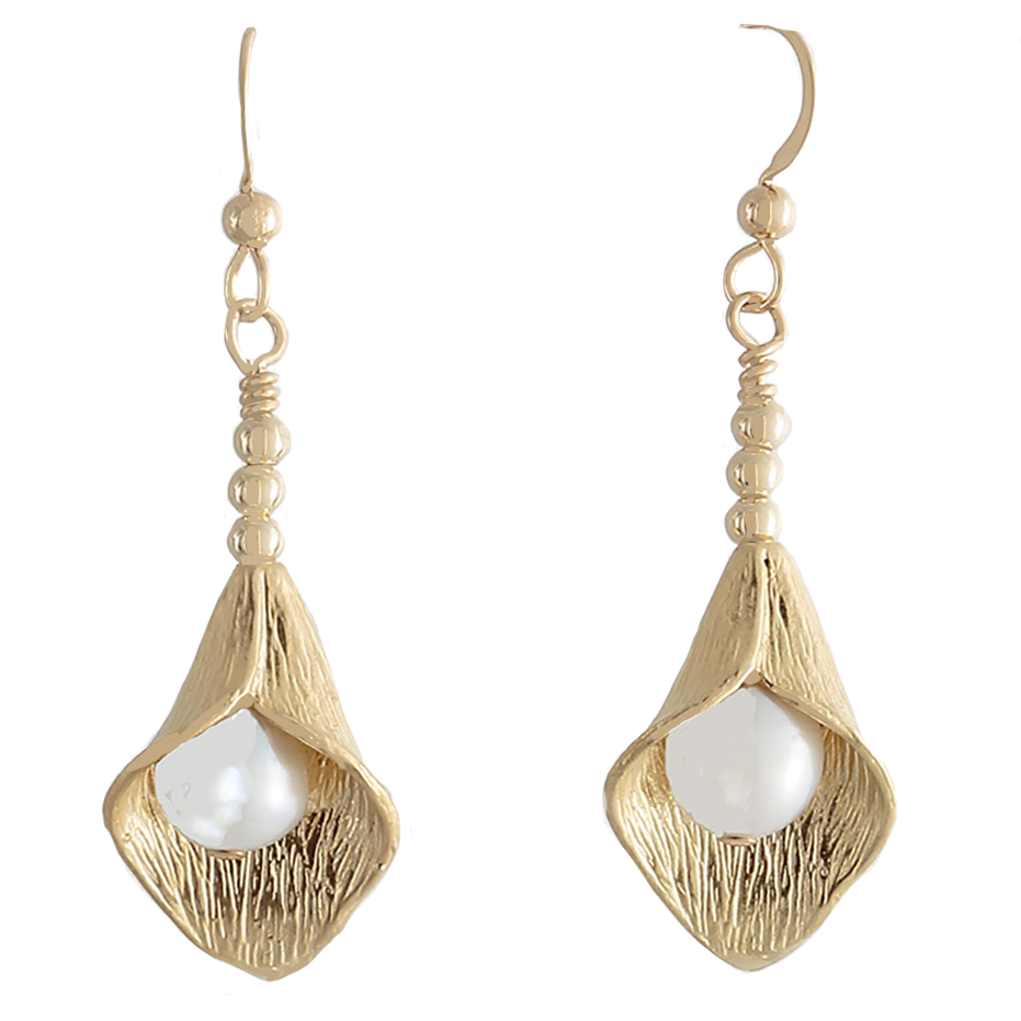 Gold petal with Pearl French wire Earrings - Finesse Jewelry
