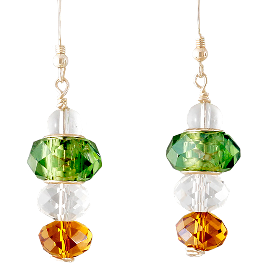 Green, Amber & Clear Crystal drop Earrings on Sterling French Ear Wires - Finesse Jewelry