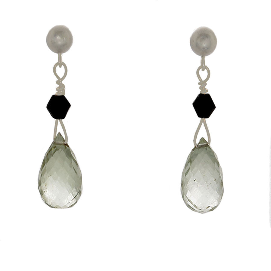 Prasiolite and Black Onyx Post Sterling Earrings - Finesse Jewelry