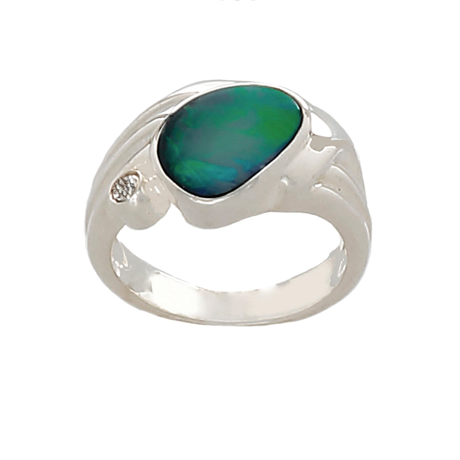 Blue Opal in Sterling Silver (green fire) - Finesse Jewelry