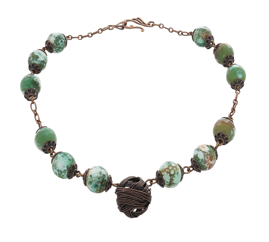 Green Jasper Necklace with copper ball as focal element - Finesse Jewelry