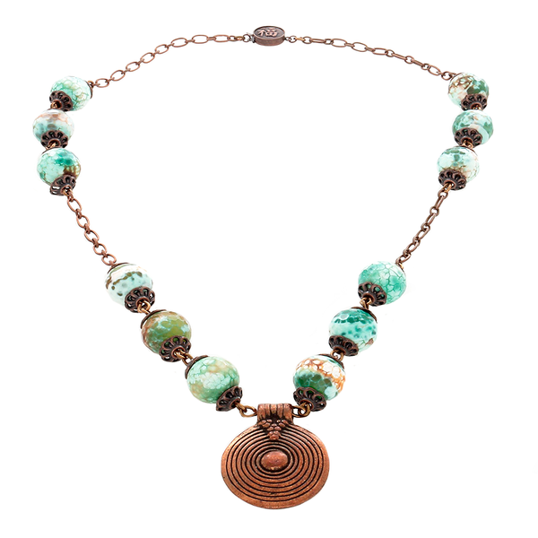 Green Jasper & copper Necklace with copper spiral Pendant - Finesse Jewelry
