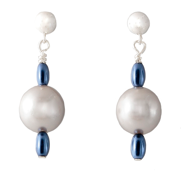 Grey with Blue Pearl on Sterling Silver Post Earrings - Finesse Jewelry