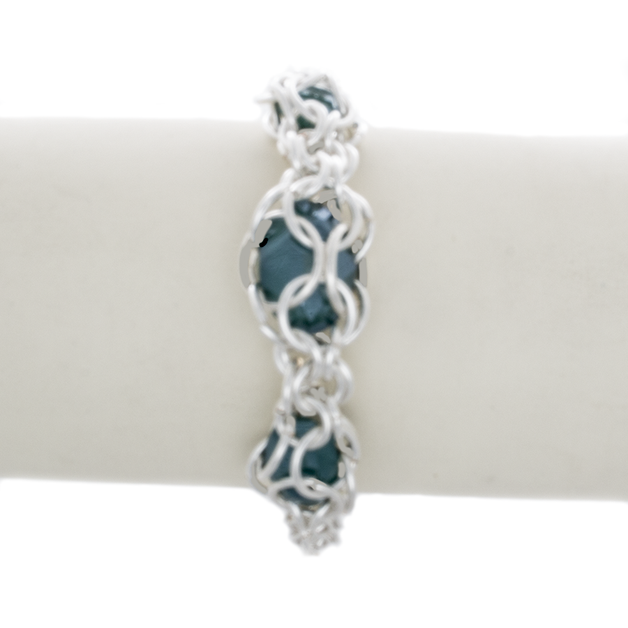 Chain Maille 2-1 Captured Emerald Crystal Bracelet - Finesse Jewelry