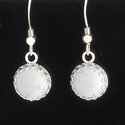 White Howlite Bezel Set Earrings in sterling - Finesse Jewelry