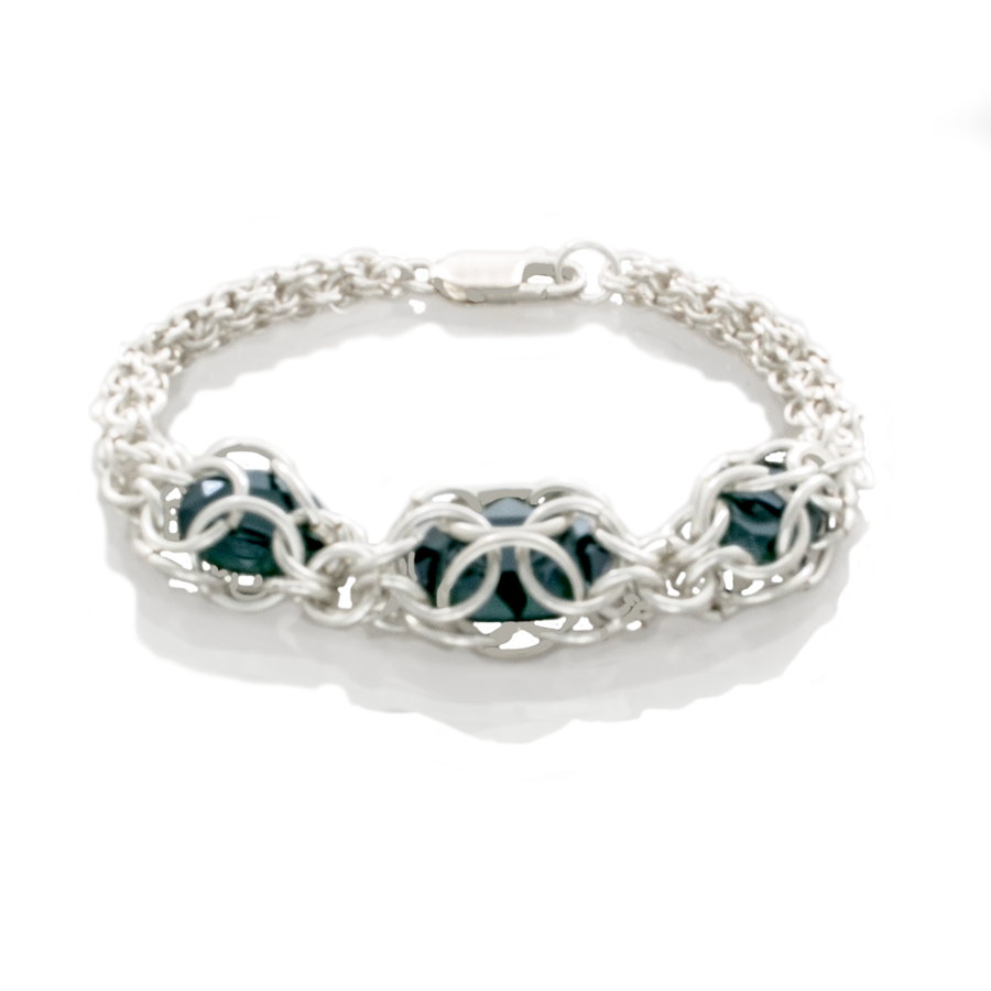 Chain Maille 2-1 Captured Emerald Crystal Bracelet - Finesse Jewelry