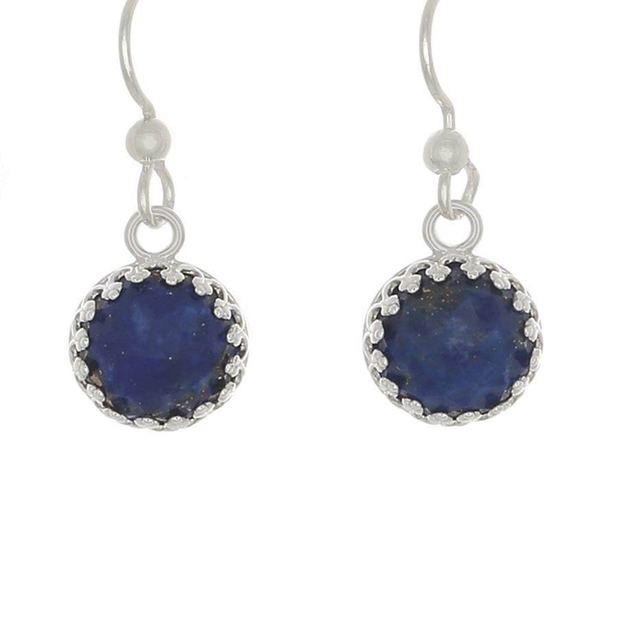 Lapis round Earrings set in sterling Silver on French Hooks - Finesse Jewelry