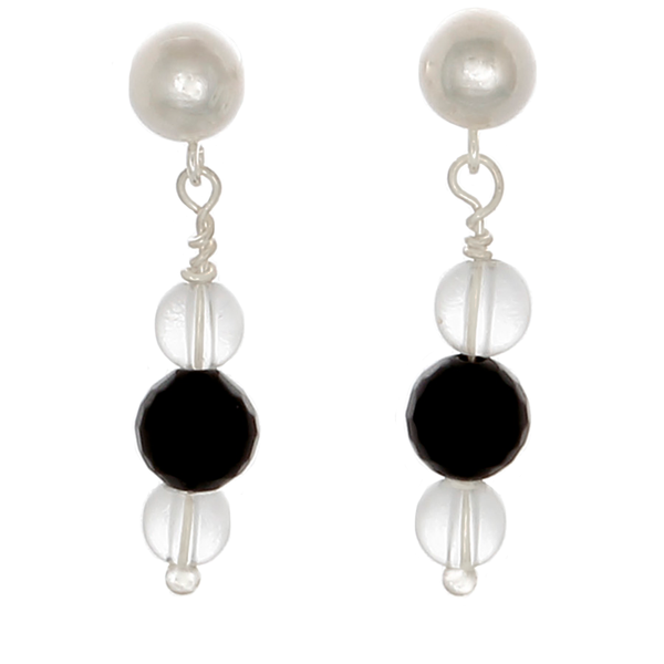 Obsidian and Clear Quartz drop earrings on Sterling Posts - Finesse Jewelry