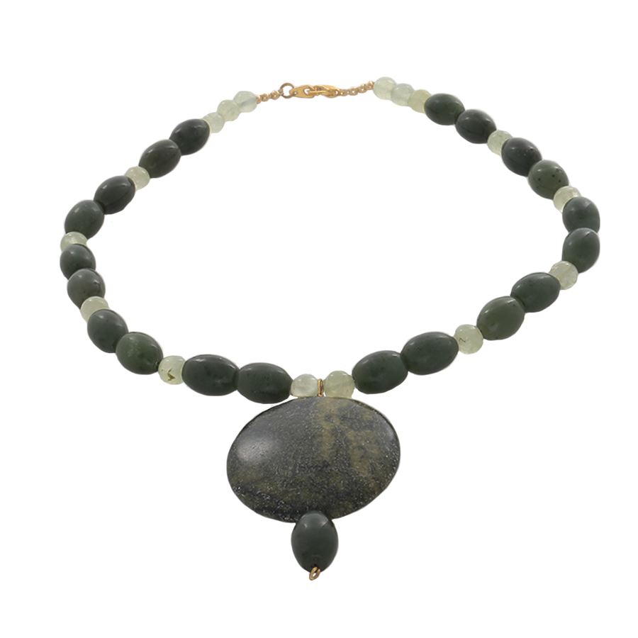 Prase, Prehenite & Green Jasper Pendnat Necklace - Finesse Jewelry