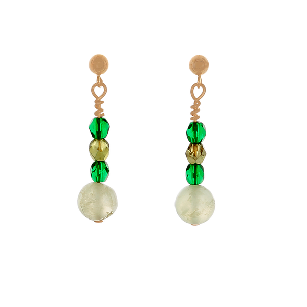 Prehenite & crystal Earrings on 14k Gold-Filled Posts - Finesse Jewelry