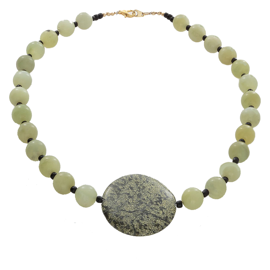 Prehenite Beads with a Moss Jasper pendant necklace - Finesse Jewelry