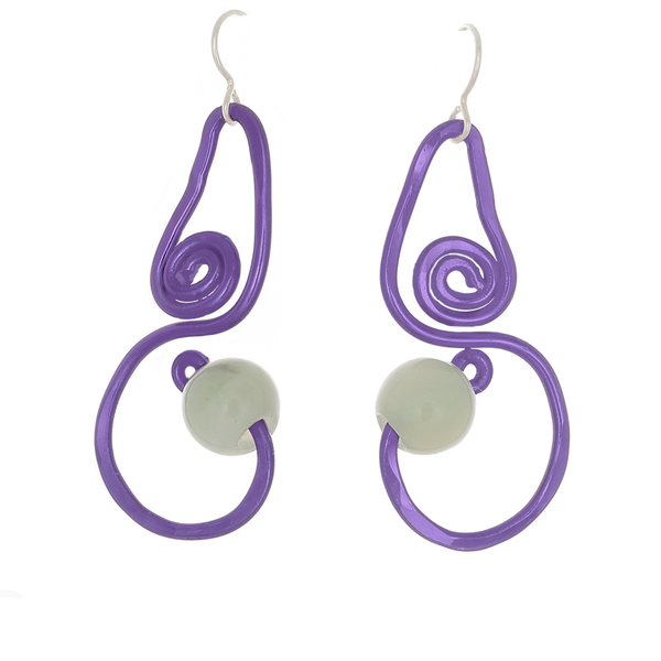 Purple Swirl Drop Earrings with Prehenite Bead - Finesse Jewelry
