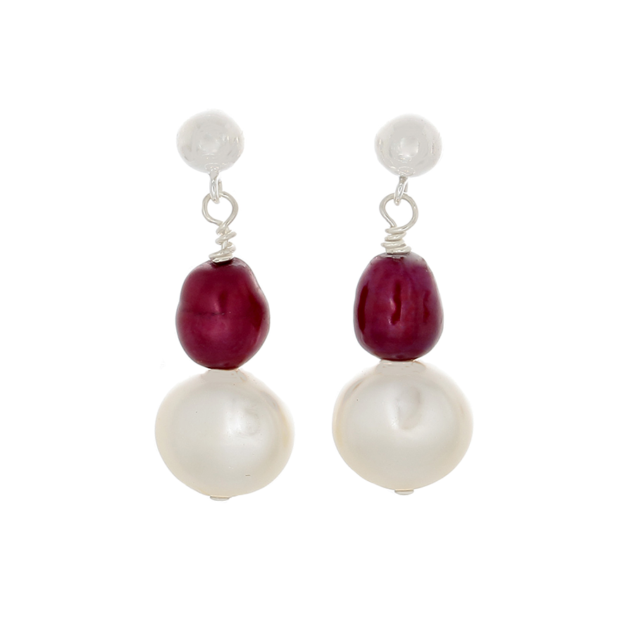Raspberry & White Pearl Drop Sterling  Earrings - Finesse Jewelry
