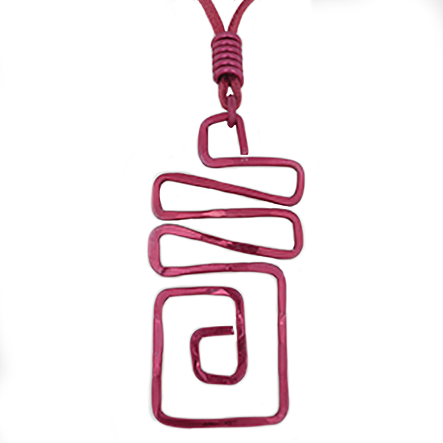 Square Wave Abstract Pendant Necklace - Red - Finesse Jewelry