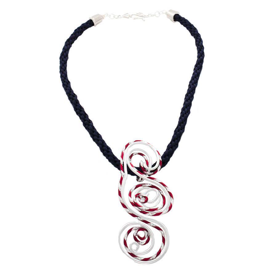 Red white and blue Kumihimo and focal pendant necklace - Finesse Jewelry