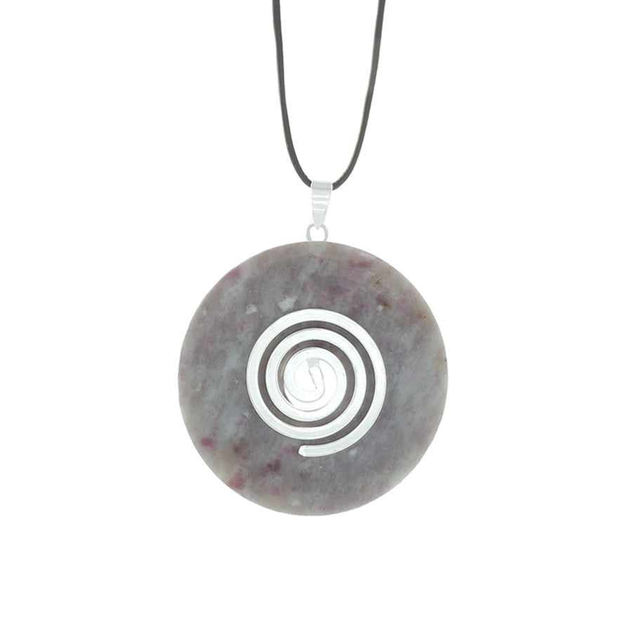 Ruby Calcite Donut Pendant necklace with Spiral Bail & on an adjustable leather cord - Finesse Jewelry