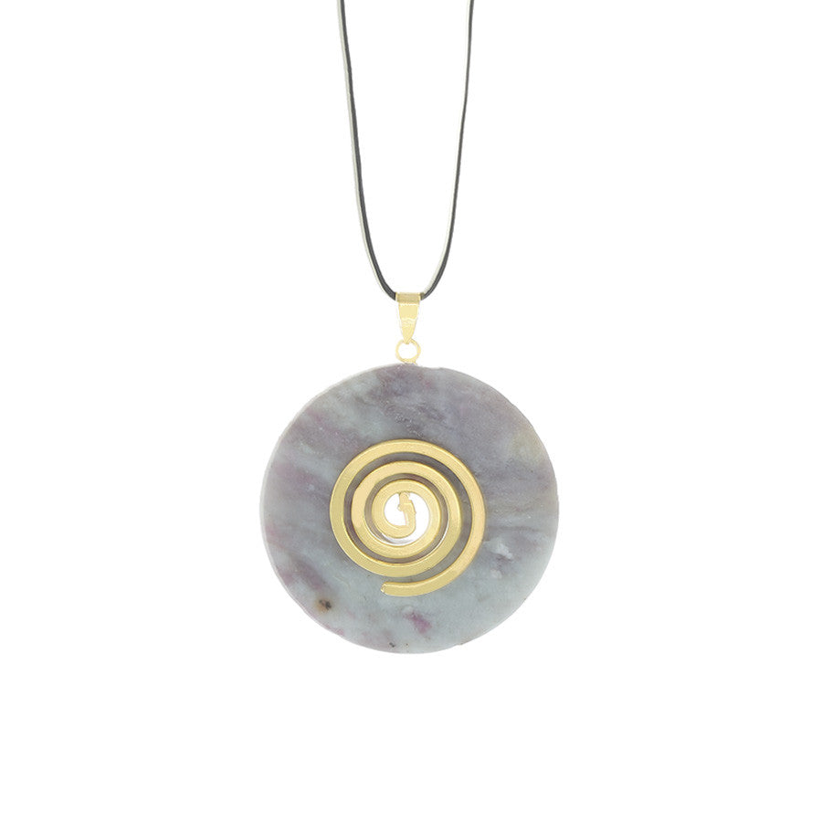 Ruby Calcite Donut Pendant necklace with Spiral Bail & on an adjustable leather cord - Finesse Jewelry