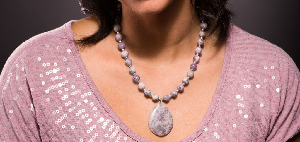 Purple Jasper beaded Necklace with a teardrop Jasper Pendant - Finesse Jewelry