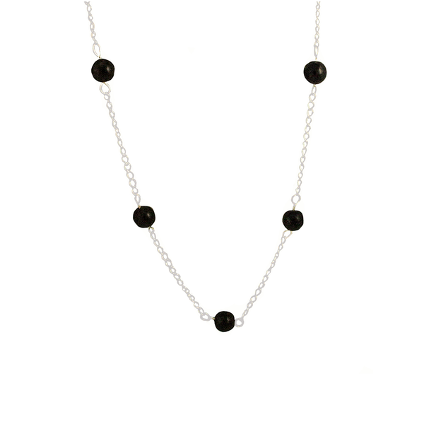 Shungite Beads Spaced on Sterling Silver Chain Necklace - Finesse Jewelry