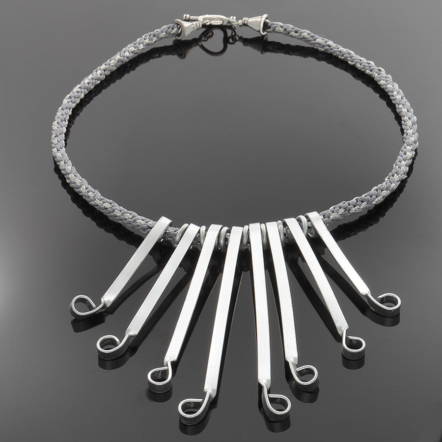Silver Flair Necklace on Kumihimo Braid with Silver - Finesse Jewelry