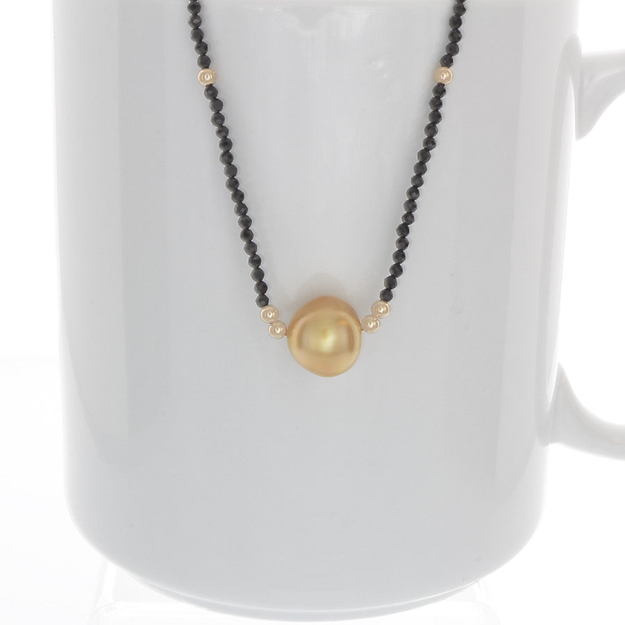 Golden South Sea Pearl with 14k gold and black spinel Necklace - Finesse Jewelry