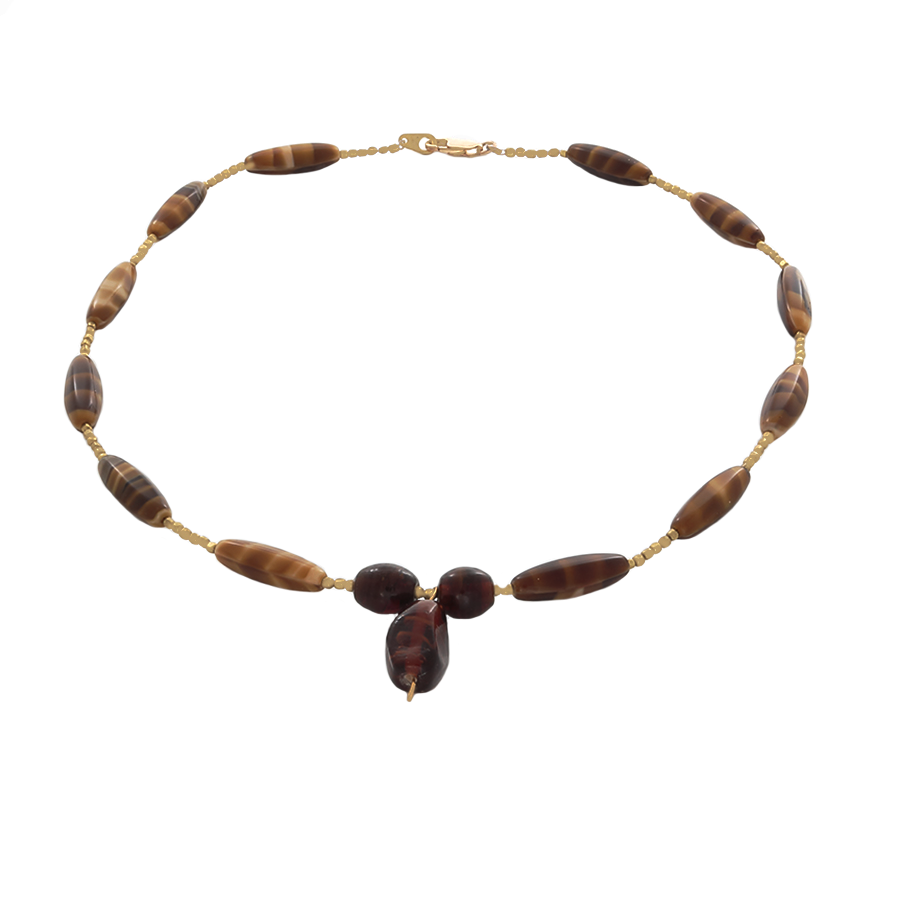Tiger's Eye Bead Necklace with a Focal Bead in Gold - Finesse Jewelry