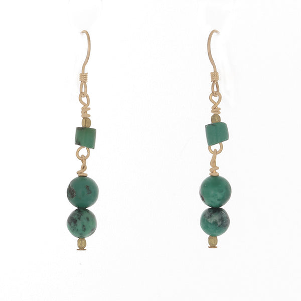 Green Turquoise & brass bead Earrings on French Hooks - Finesse Jewelry