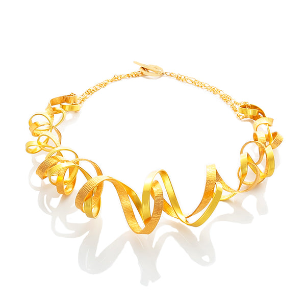 Curve wave two-tones of gold statment Necklace - Finesse Jewelry